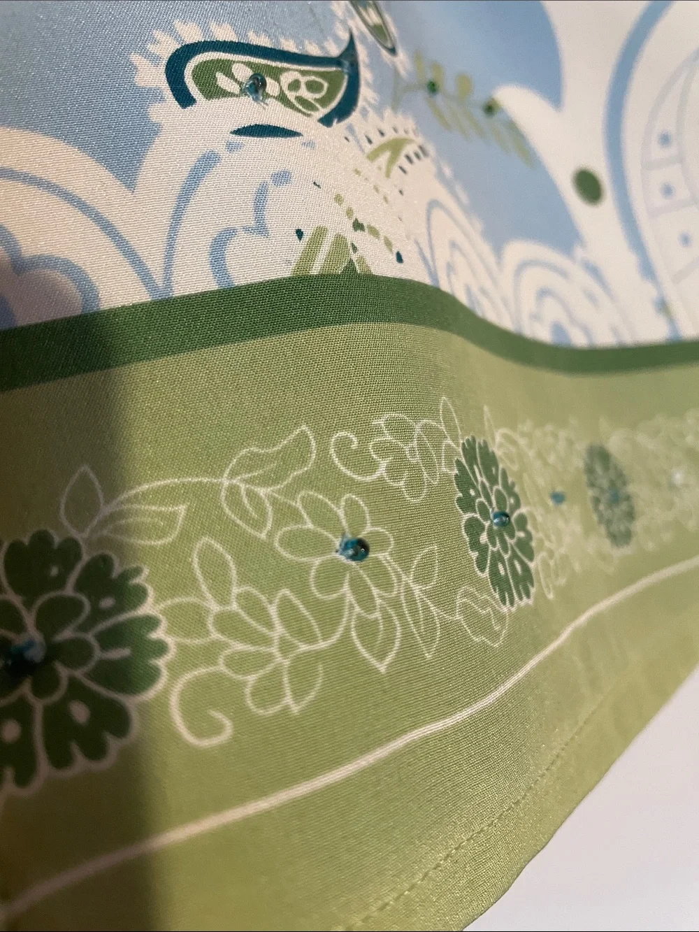 Tailor B. Moss Light Blue Silk Paisley Skirt with Green Accents